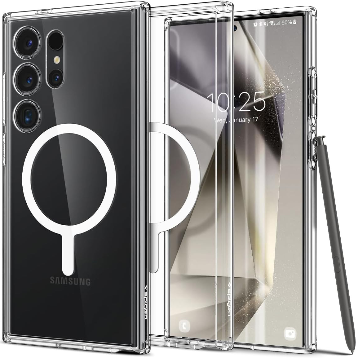 Etui Spigen Ultra Hybrid OneTap Metal Ring do Galaxy S24 Ultra, przezroczysto-white